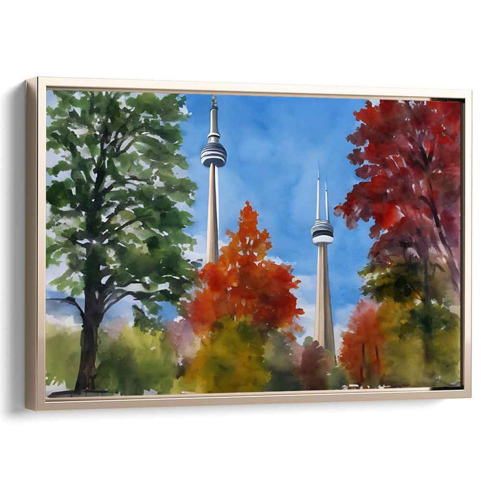 Echoes Of Maple Majesty: CN Tower Amidst Vibrant Fall Foliage