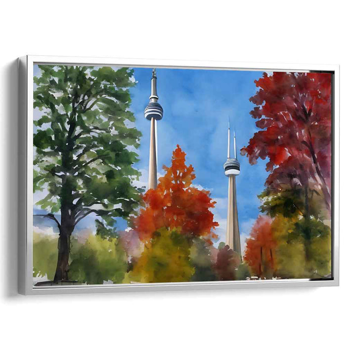 Echoes Of Maple Majesty: CN Tower Amidst Vibrant Fall Foliage