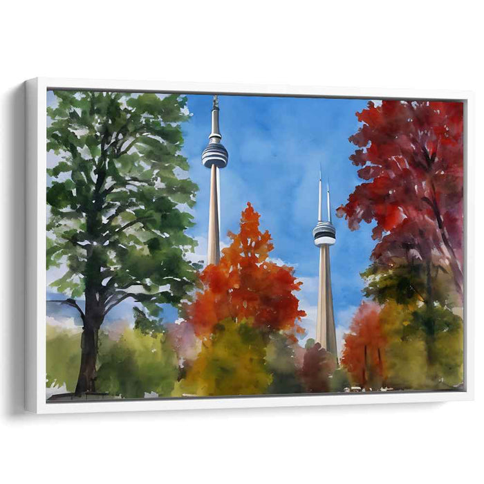 Echoes Of Maple Majesty: CN Tower Amidst Vibrant Fall Foliage