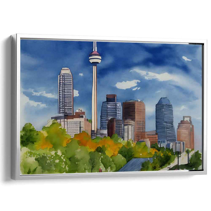 Urban Splendor: Watercolor City Skyline with Iconic Tower