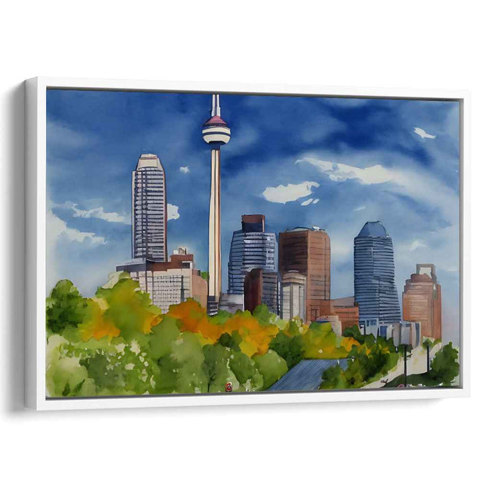 Urban Splendor: Watercolor City Skyline with Iconic Tower