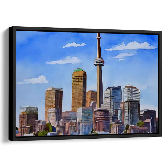 Iconic Horizon Impressions: Watercolor Skyline with Iconic Tower Canvas Art