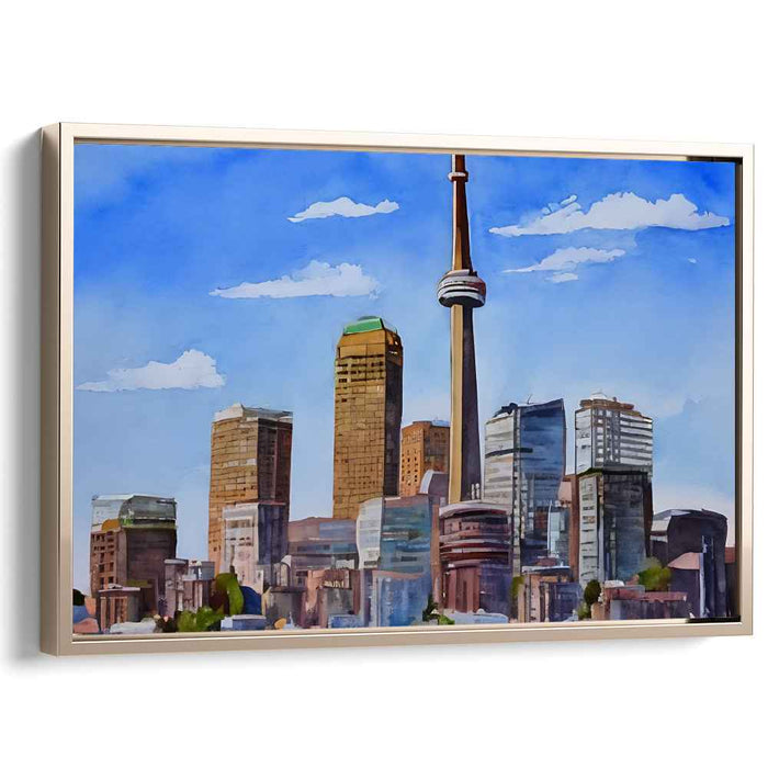 Iconic Horizon Impressions: Watercolor Skyline with Iconic Tower Canvas Art