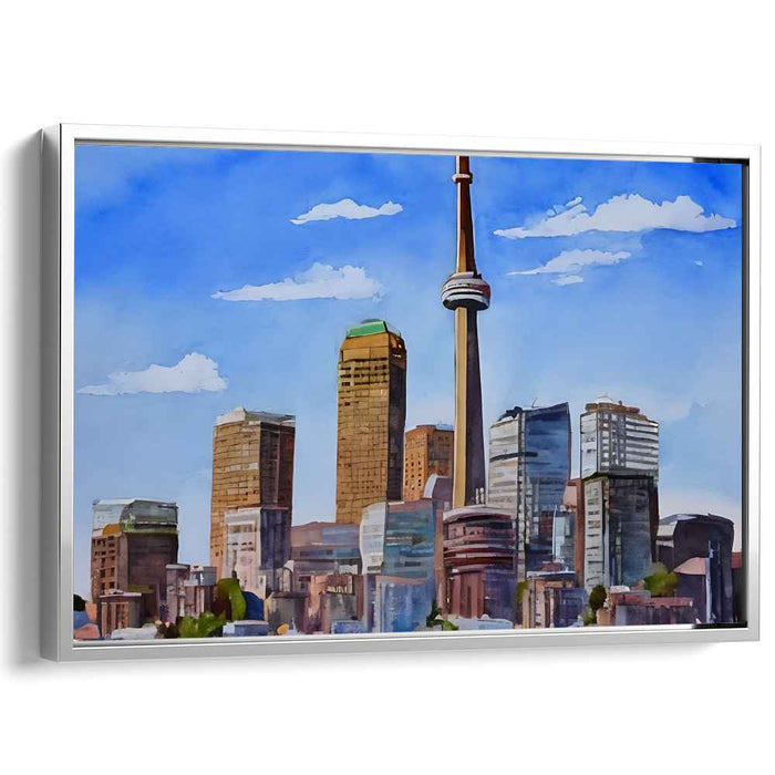 Iconic Horizon Impressions: Watercolor Skyline with Iconic Tower Canvas Art