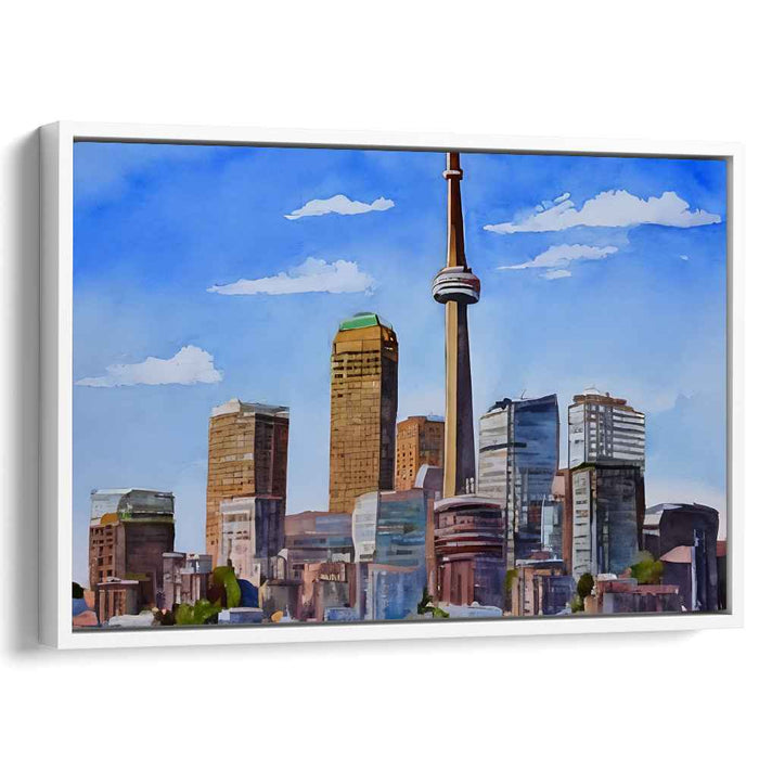 Iconic Horizon Impressions: Watercolor Skyline with Iconic Tower Canvas Art