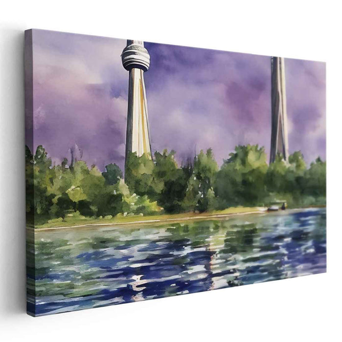 Tranquil Towers: Modern Landscape Watercolor Canvas Art Print