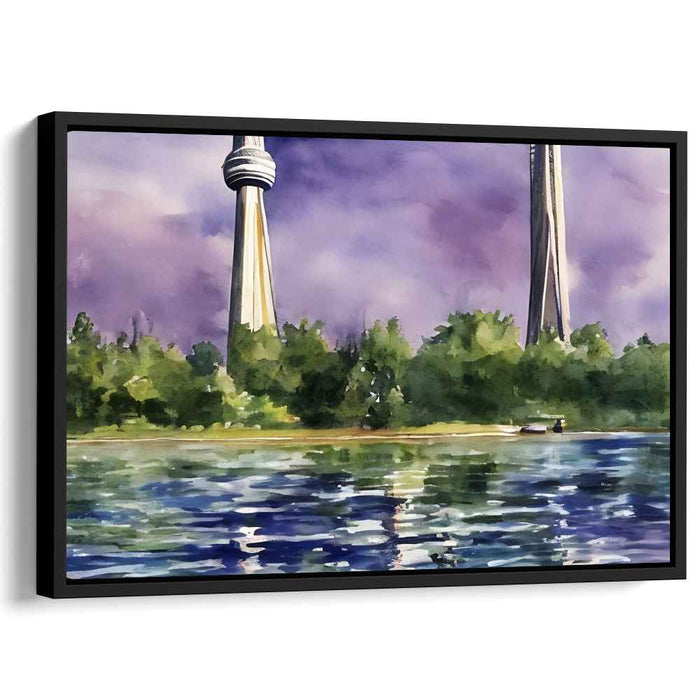 Tranquil Towers: Modern Landscape Watercolor Canvas Art Print