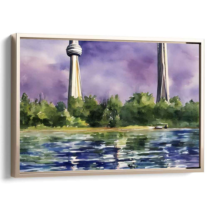Tranquil Towers: Modern Landscape Watercolor Canvas Art Print