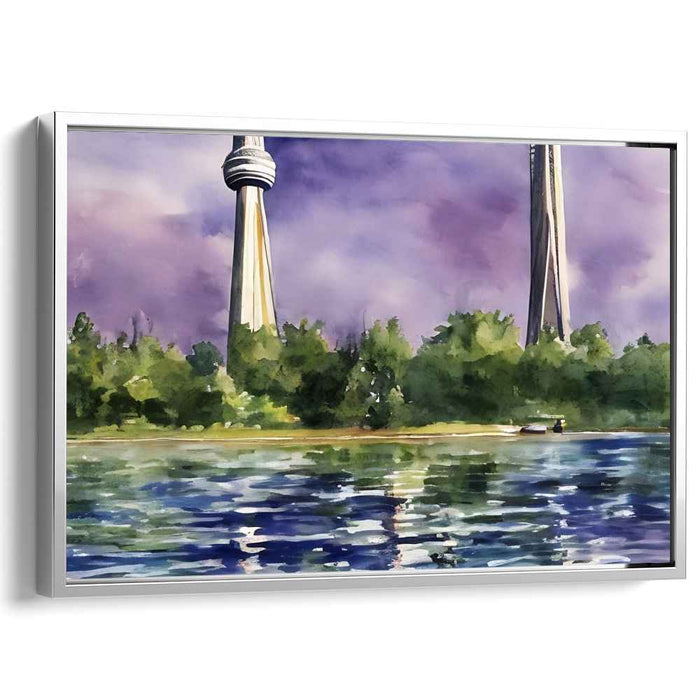 Tranquil Towers: Modern Landscape Watercolor Canvas Art Print