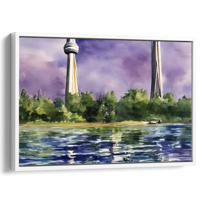 Tranquil Towers: Modern Landscape Watercolor Canvas Art Print