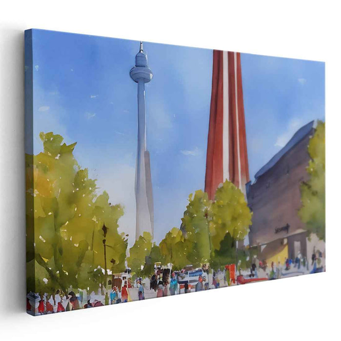 Urban Watercolor Vista: Watercolor Panorama of Toronto's Iconic Skyline
