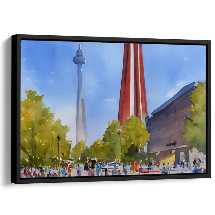 Urban Watercolor Vista: Watercolor Panorama of Toronto's Iconic Skyline