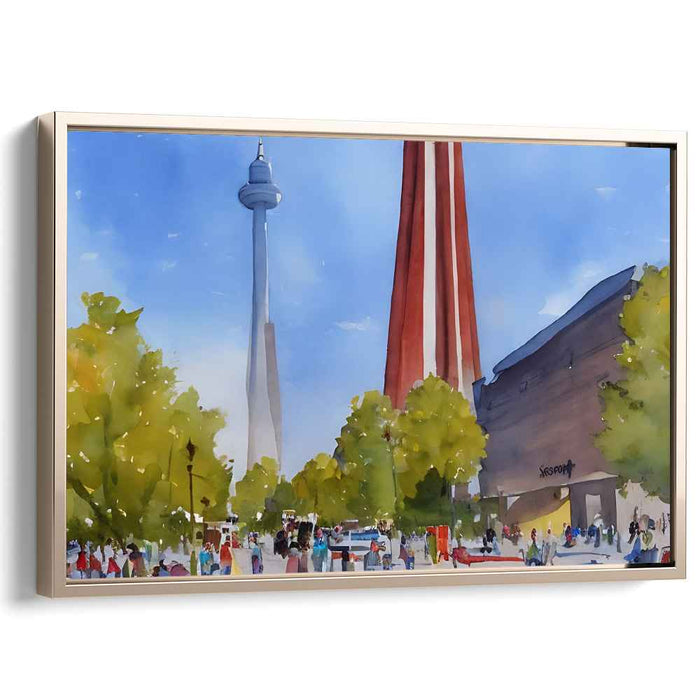 Urban Watercolor Vista: Watercolor Panorama of Toronto's Iconic Skyline