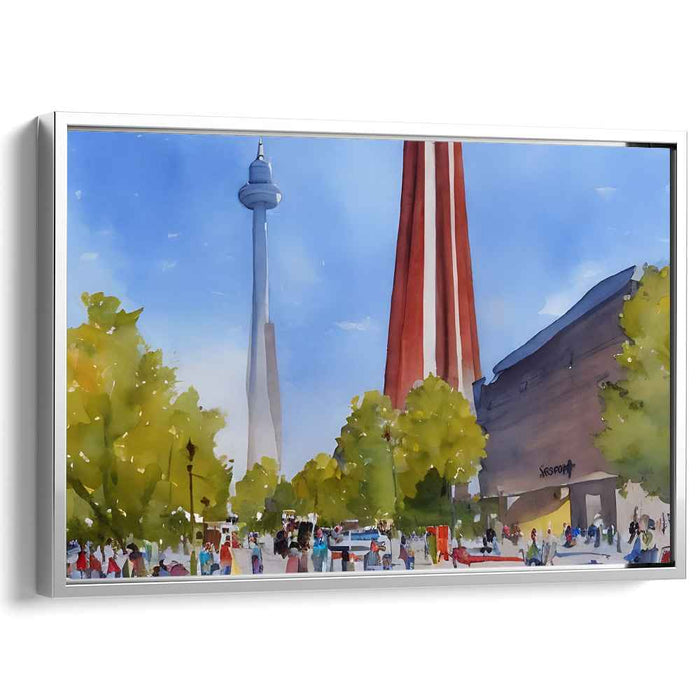 Urban Watercolor Vista: Watercolor Panorama of Toronto's Iconic Skyline