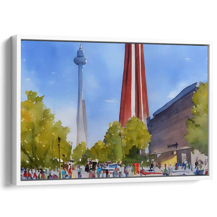 Urban Watercolor Vista: Watercolor Panorama of Toronto's Iconic Skyline