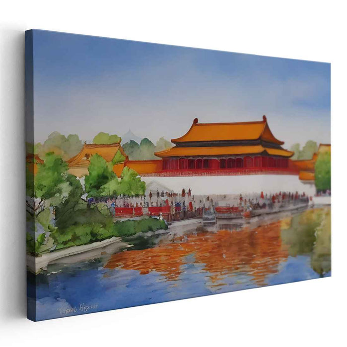 Ink Wash Dynasty Splendor: Watercolor Painting of a Traditional Chinese Palace