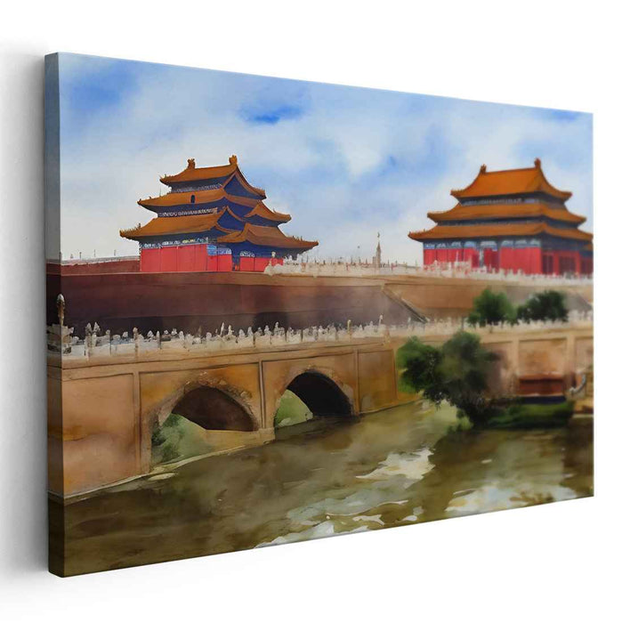 Imperial Ink Splendor: Watercolor Depiction of the Forbidden City