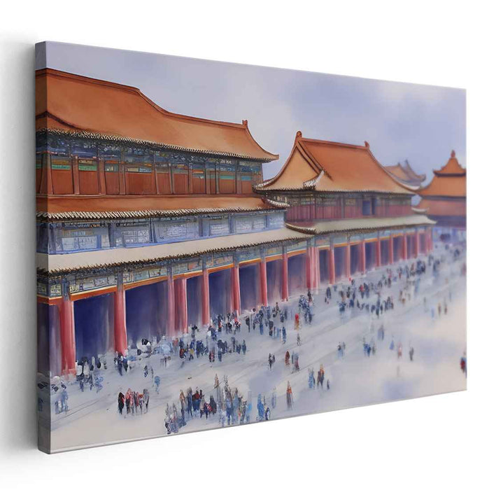 Winter Majesty: Traditional Chinese Palace in Snowy Serenity Canvas Art
