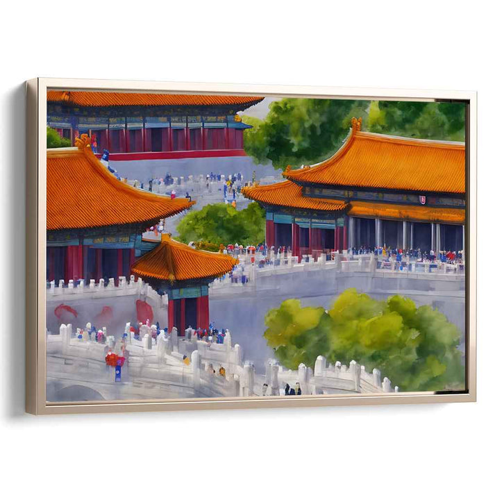 Palace in Misty Hills: Watercolor Chinese Palace Landscape
