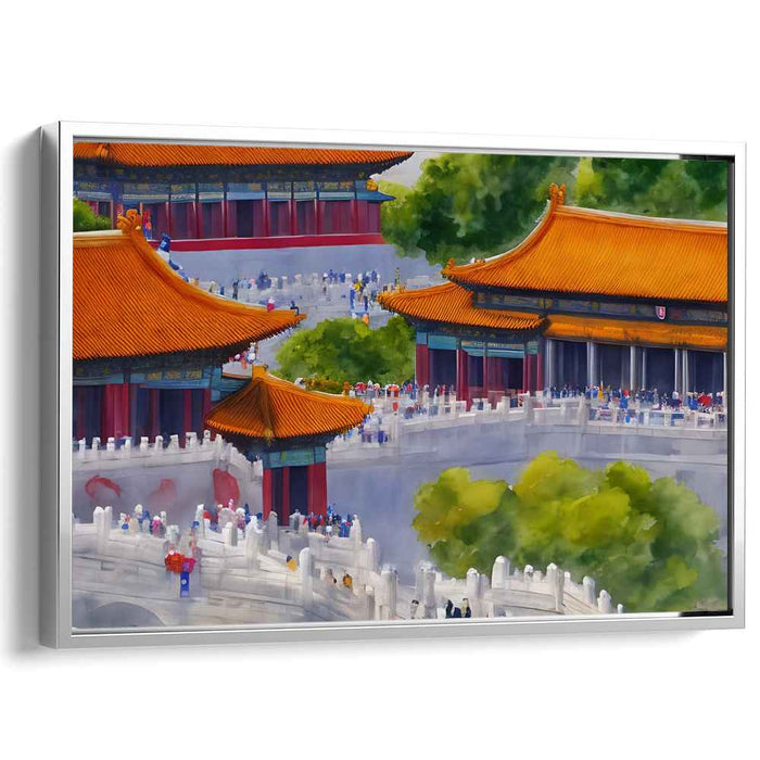 Palace in Misty Hills: Watercolor Chinese Palace Landscape