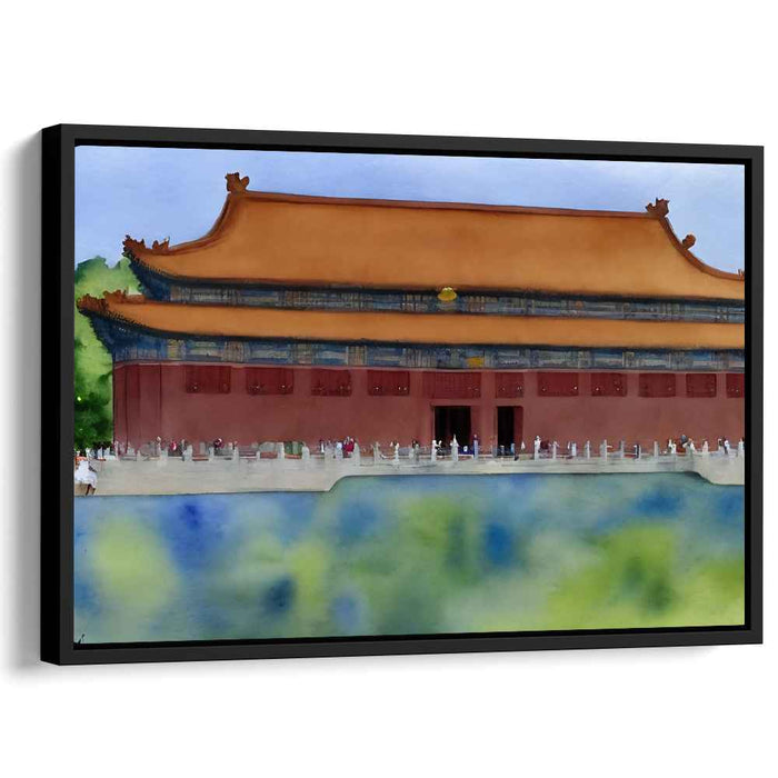Jade Dragon Manor: Watercolor Chinese Palace Canvas Art Print