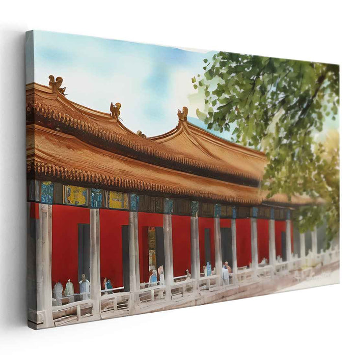 Eastern Wisdom in Ink: Traditional Chinese Architecture Canvas Art Print