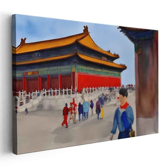 Dynasty's Hue Transcendence: Watercolor of Ancient Chinese Palace