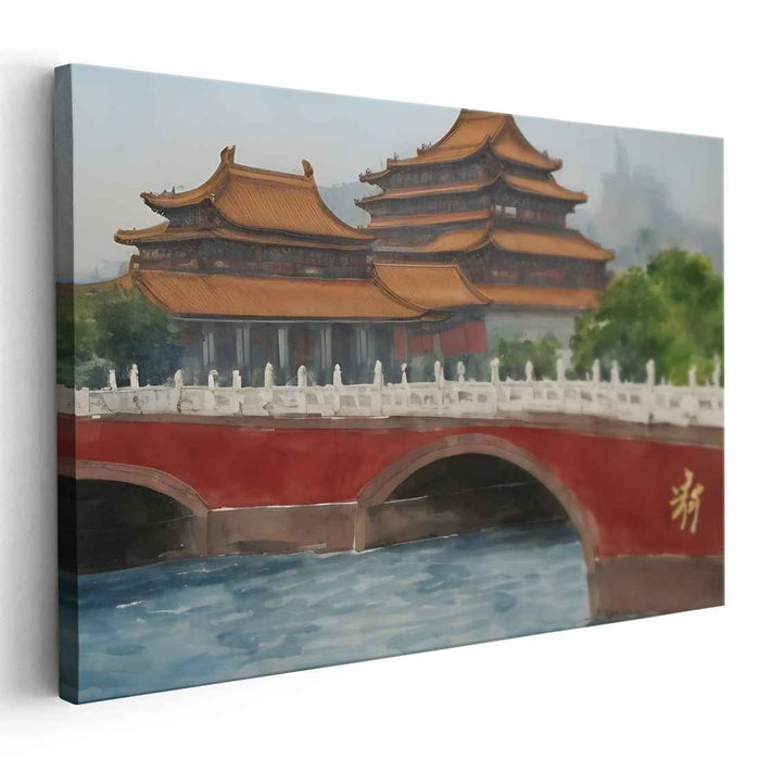 Mystical Eastern Palace: Traditional Watercolor Art of Asian Architecture