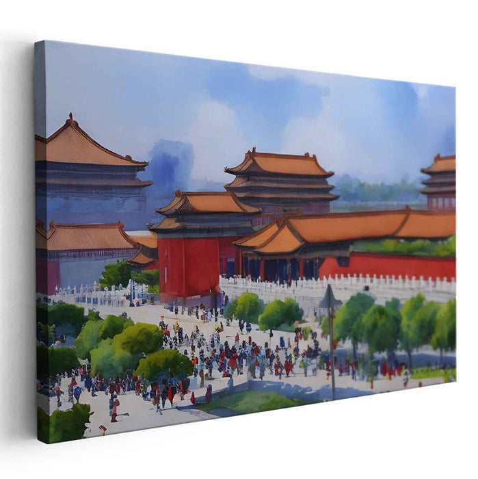 Ink Touched Dynasty Opulence: Watercolor Depiction of Ancient Chinese Palace