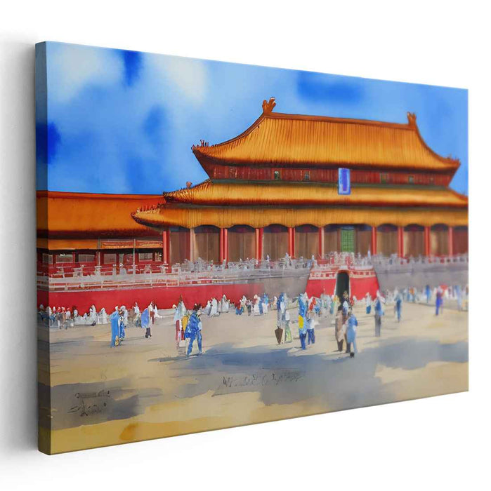 Whispers of Imperial Past: Vibrant Watercolor of the Forbidden City