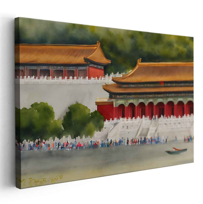 Silk Road Whispers: Serene Chinese Palace Landscape Canvas Art Print