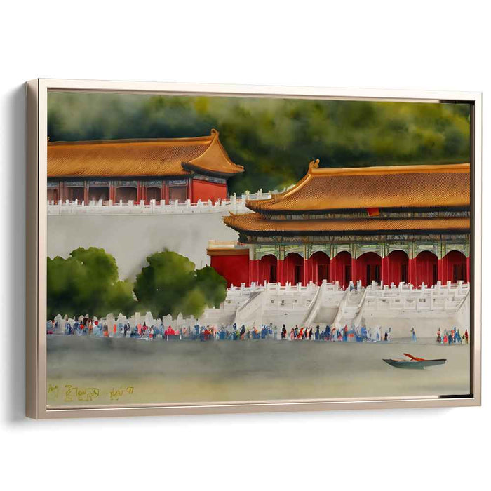 Silk Road Whispers: Serene Chinese Palace Landscape Canvas Art Print