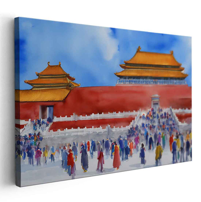 Timeless Echoes Ripple Through Colors: Watercolor Scene of Historical Grandeur