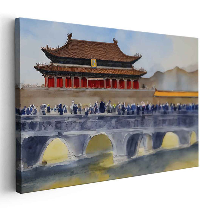 Ink Splashes Whisper History: Watercolor Painting of Ancient Chinese Palace