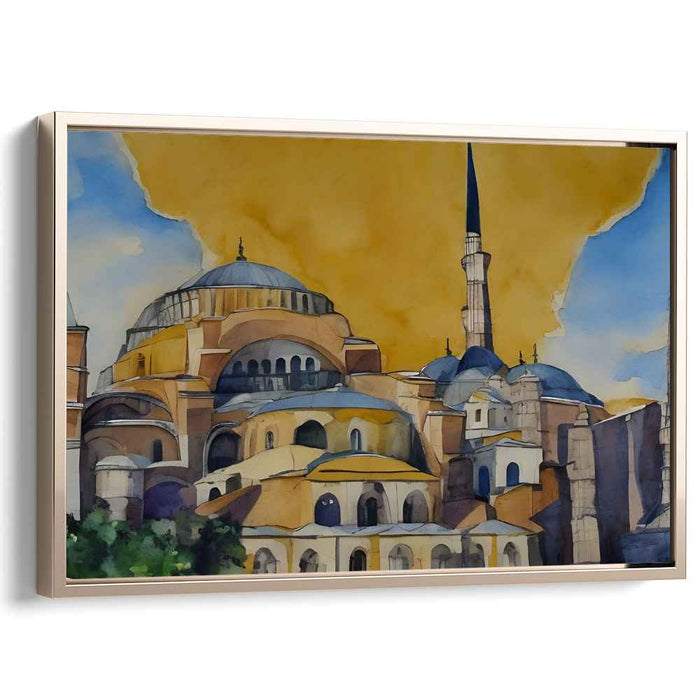 Ethereal Dawn at Hagia Sophia: Majestic Watercolor Art Print