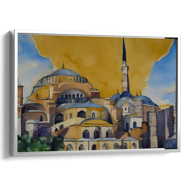 Ethereal Dawn at Hagia Sophia: Majestic Watercolor Art Print
