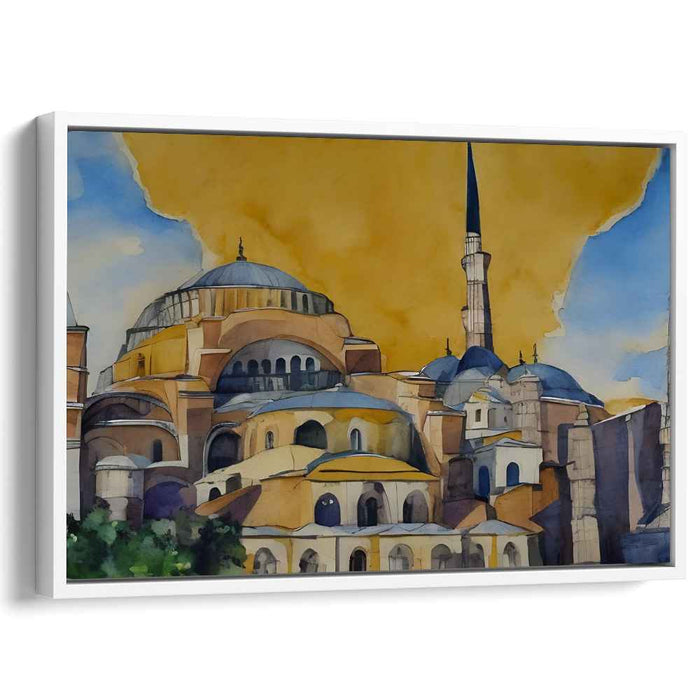 Ethereal Dawn at Hagia Sophia: Majestic Watercolor Art Print