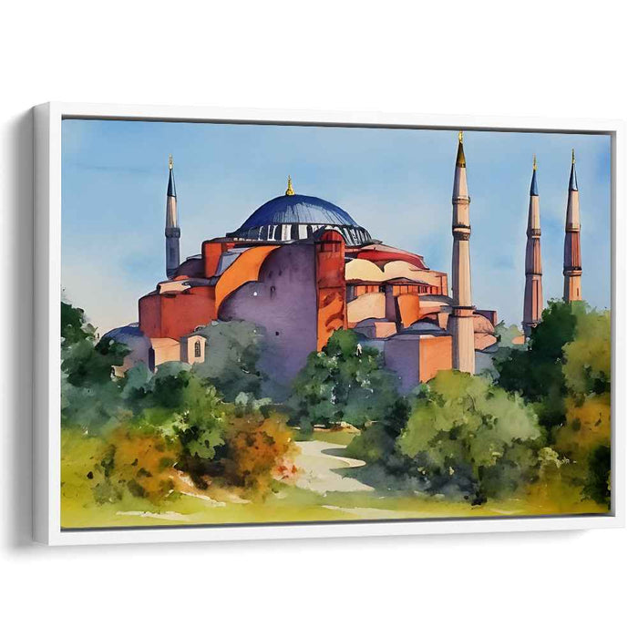 Ethereal Echos of Byzantium: Watercolor Print of Hagia Sophia Amidst Nature