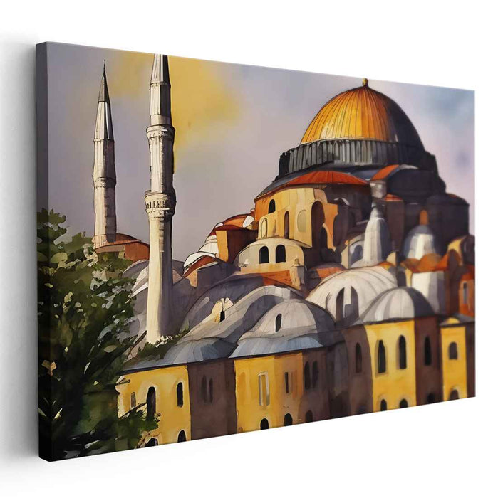 Ethereal Glow of Ages Past: The Hagia Sophia in Warm Light Canvas Art Print