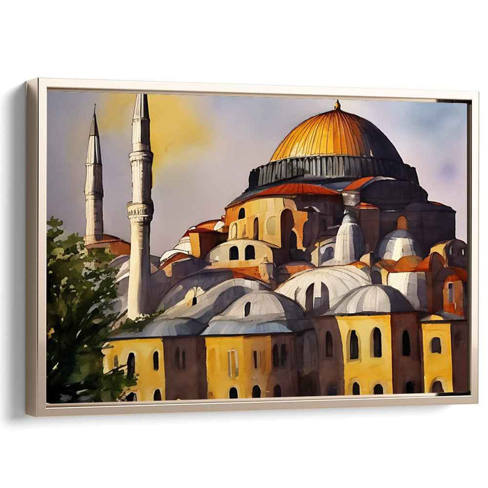 Ethereal Glow of Ages Past: The Hagia Sophia in Warm Light Canvas Art Print
