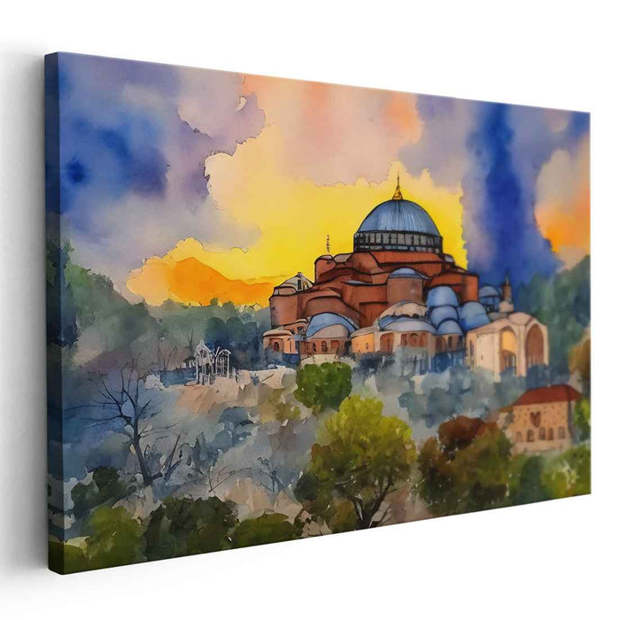 Echoes of Past Elegance: Watercolor Majesty of Historic Architecture