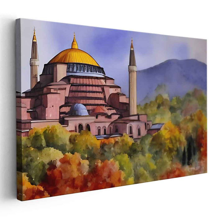 Golden Reverie: Autumnal View of Hagia Sophia Canvas Art Print
