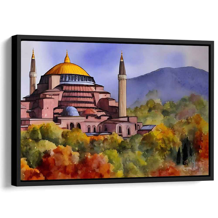Golden Reverie: Autumnal View of Hagia Sophia Canvas Art Print