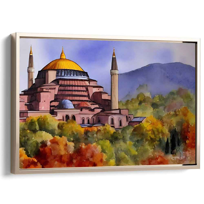 Golden Reverie: Autumnal View of Hagia Sophia Canvas Art Print