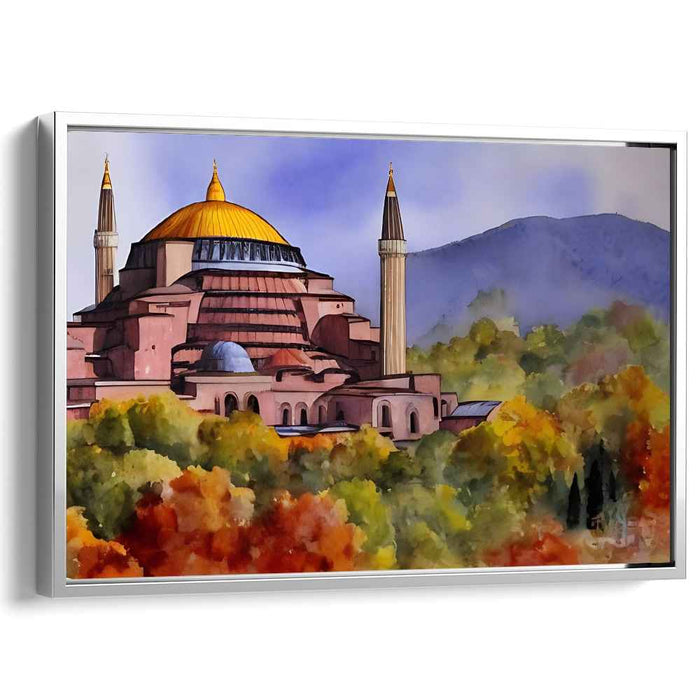 Golden Reverie: Autumnal View of Hagia Sophia Canvas Art Print