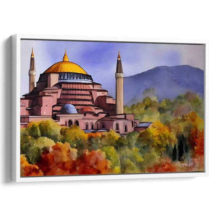 Golden Reverie: Autumnal View of Hagia Sophia Canvas Art Print