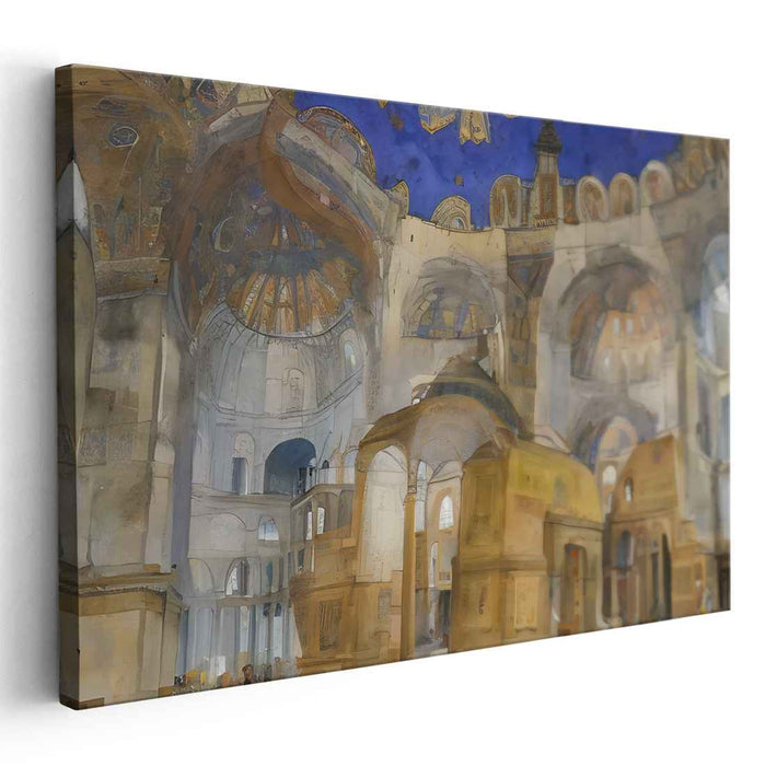 Ethereal Divinity: Watercolor Basilica Interior with Golden Mosaics Art Print