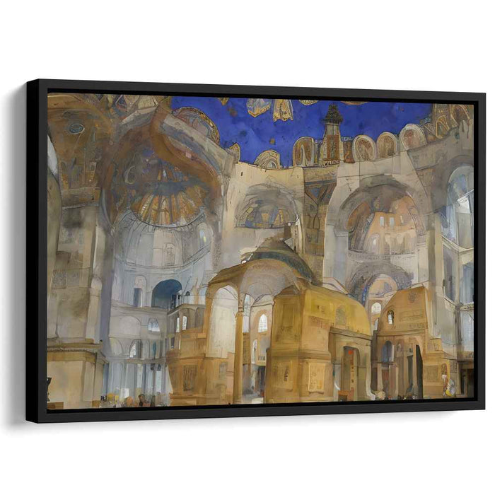 Ethereal Divinity: Watercolor Basilica Interior with Golden Mosaics Art Print