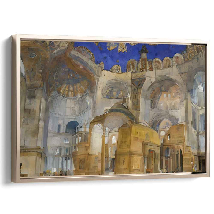 Ethereal Divinity: Watercolor Basilica Interior with Golden Mosaics Art Print