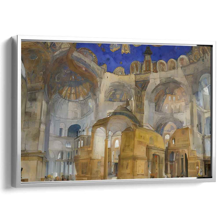 Ethereal Divinity: Watercolor Basilica Interior with Golden Mosaics Art Print